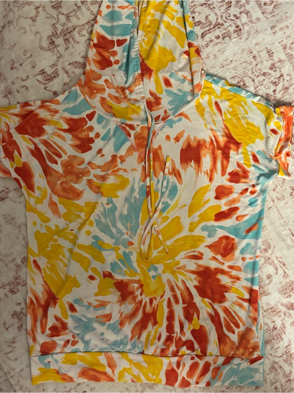 Women’s Tie-Dye Hooded Tank Top – Yellow, Orange & Blue